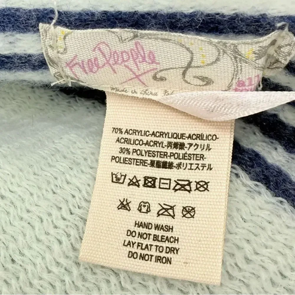 Free People Color Block Blue Stripe Oversized Fringed Edge Scarf Shawl Wrap